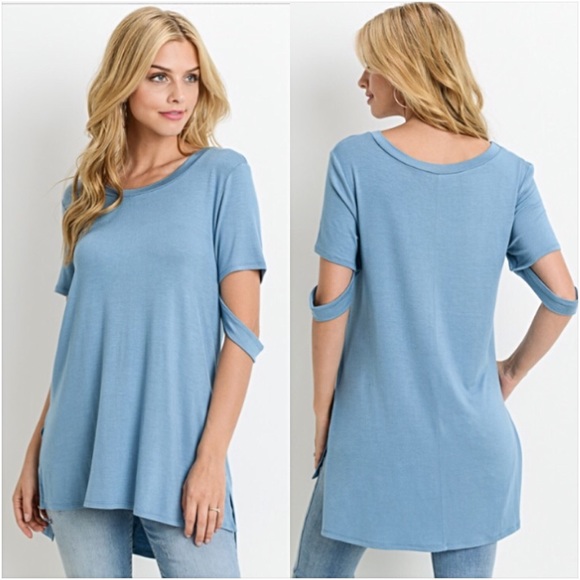 📍SALE Indigo Strappy Skeeve Hi Low Tee Top SML - Picture 2 of 5